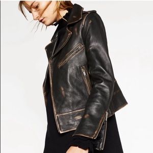 Zara distressed leather jacket